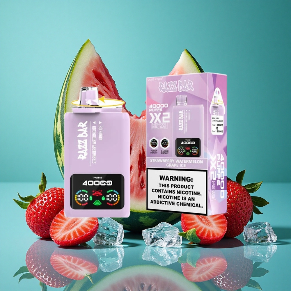 Aardbei Watermeloen_Druif Ijs Razz Bar 40000 Puffs Wegwerp Vape met Power Screen Display en 650 Mah Battery Type-C Port