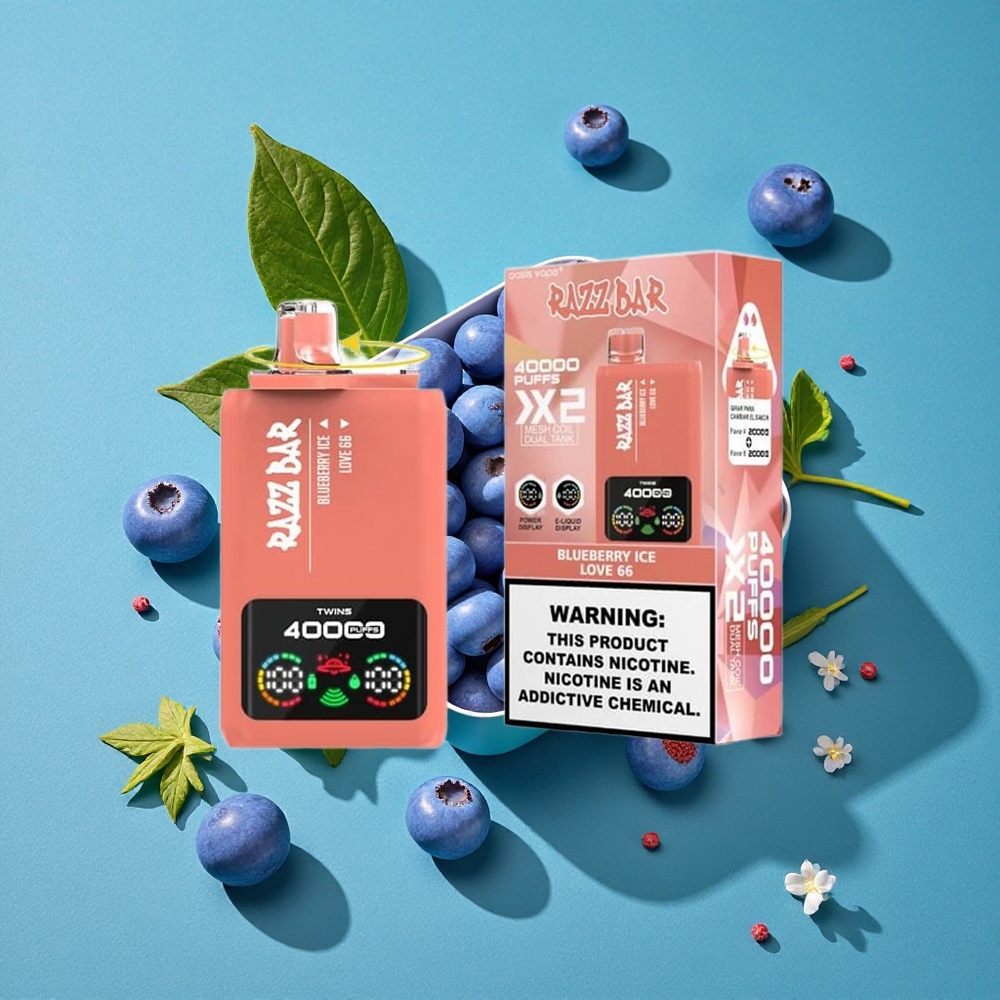 Blauwe Bes IJs Love 66 Razz Bar 40000 Puffs Wegwerp Vape met Power Screen Display & Type-C Port