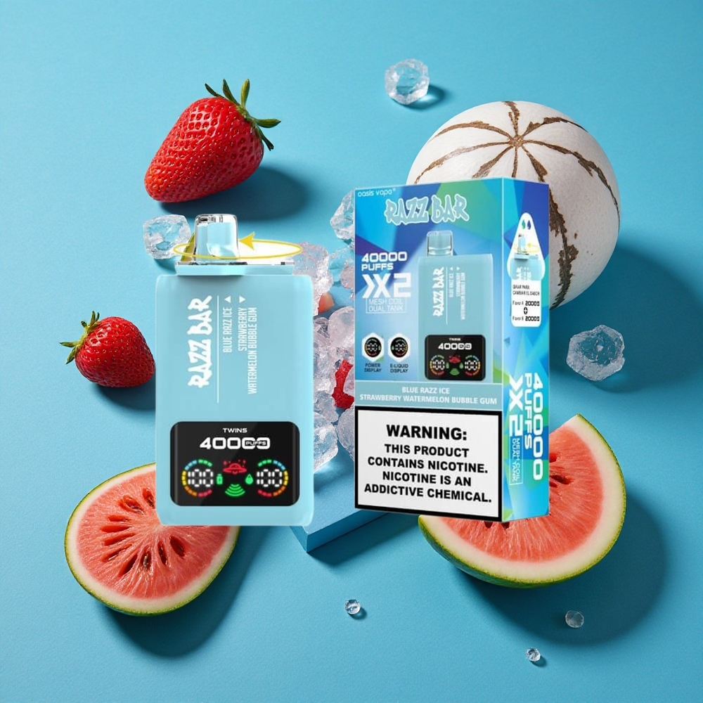 Blauwe Framboos Ice-Aardbei Watermeloen Bubble Gum Razz Bar 40000 Puffs Wegwerp Vape met Power Screen Display & Type-C Port