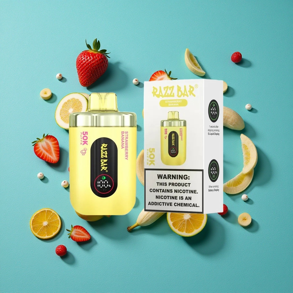 Aardbei-Banaan Razz Bar 50K Puffs Wegwerp Vape Met 50000 Puffs & Type-C Oplaadbaar