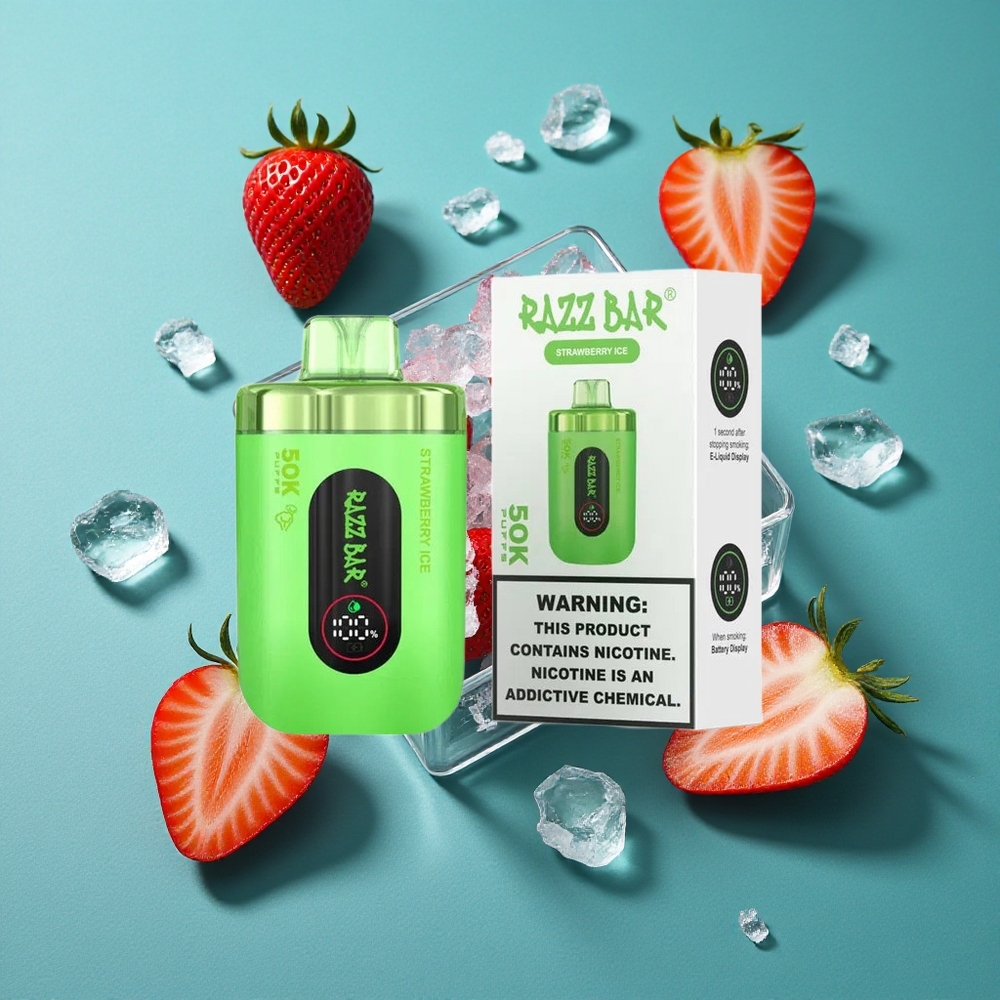 Aardbei-IJs Razz Bar Wegwerp Vape 50K Puffs – Type-C Oplaadbaar & 2% Nicotine