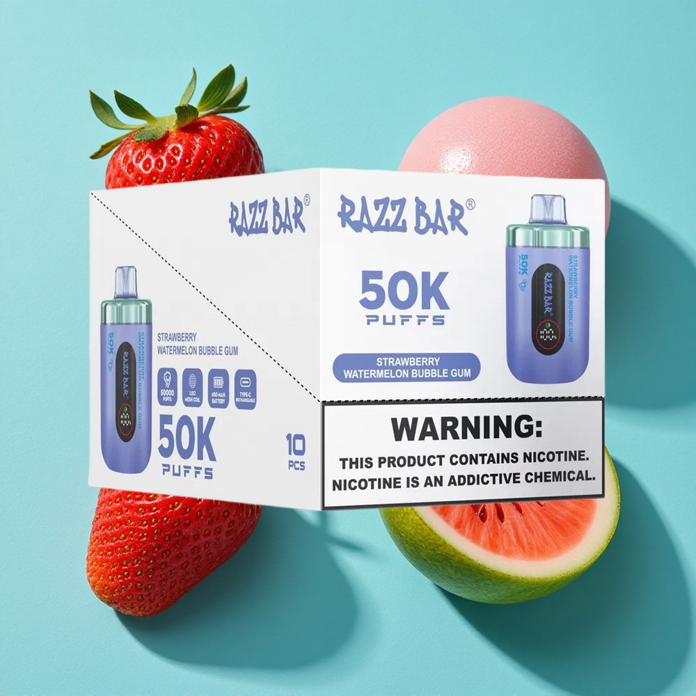 Aardbei Watermeloen Bubble Gum Razz Bar 50K Puffs Wegwerp Vape – Tot 50000 Puffs, 2% Nicotine
