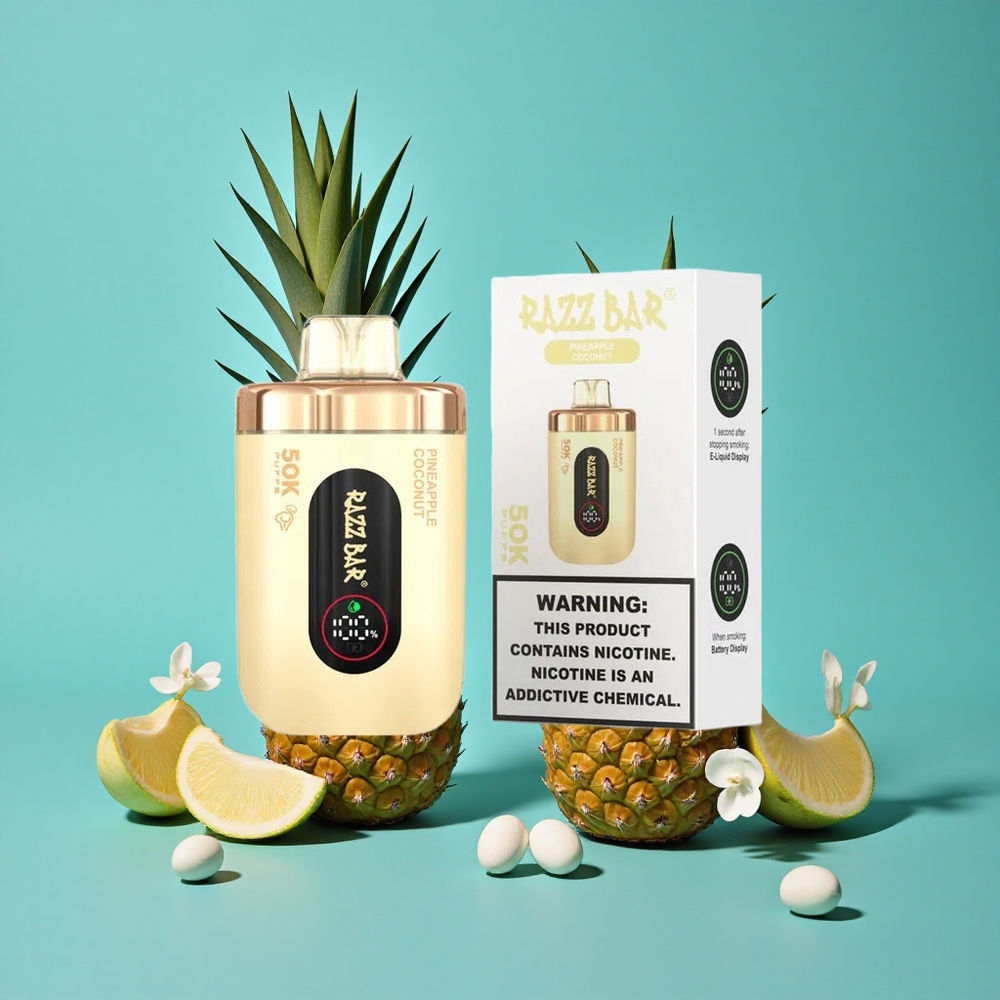Ananas Kokosnoot Razz Bar Wegwerp Vape 50K Puffs Type-C Oplaadbaar 2% Nicotine