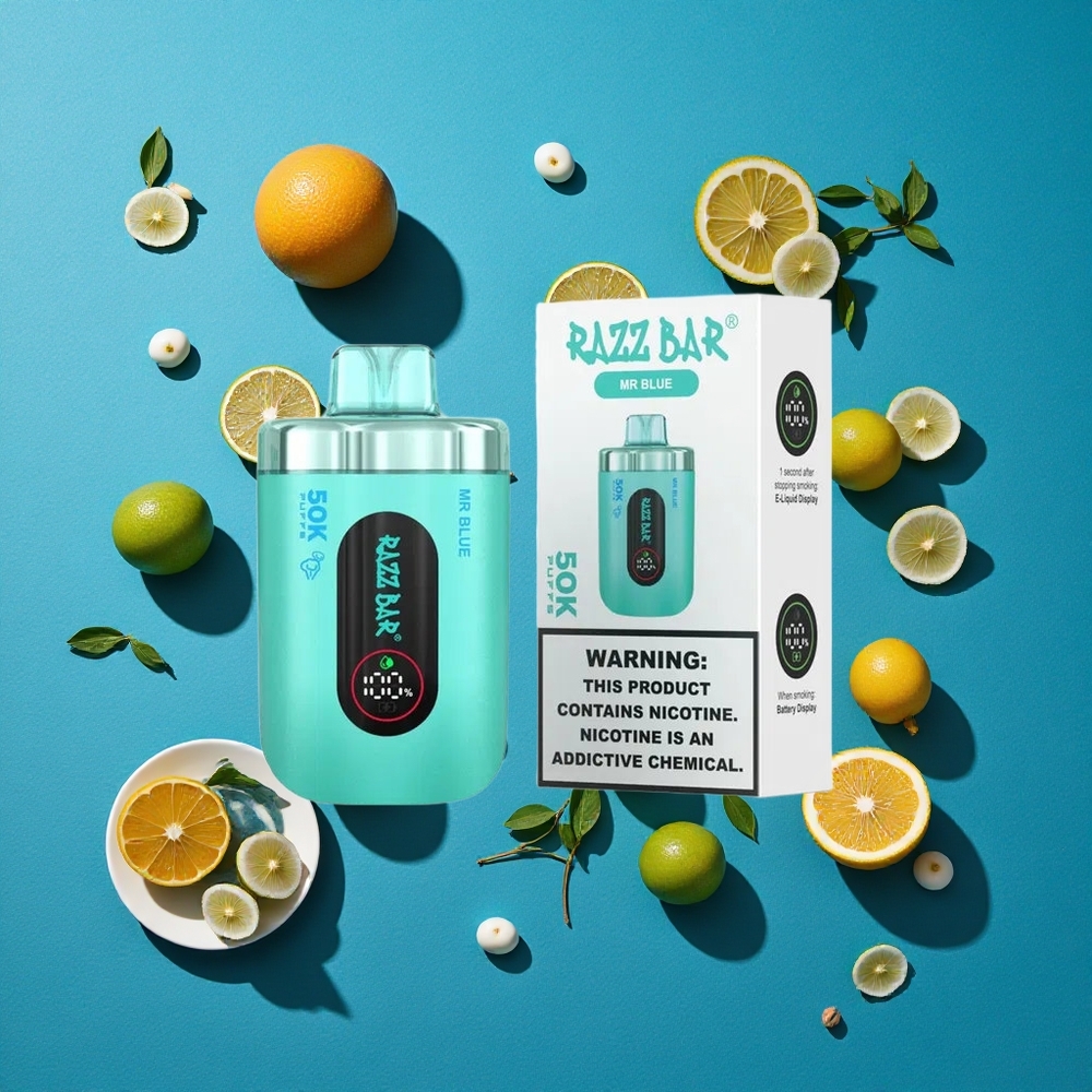 Blauwe Bes & Framboos Razz Bar Wegwerp Vape 50K Puffs – 1.0 Ohm Mesh Coil & Type-C Oplaadbaar