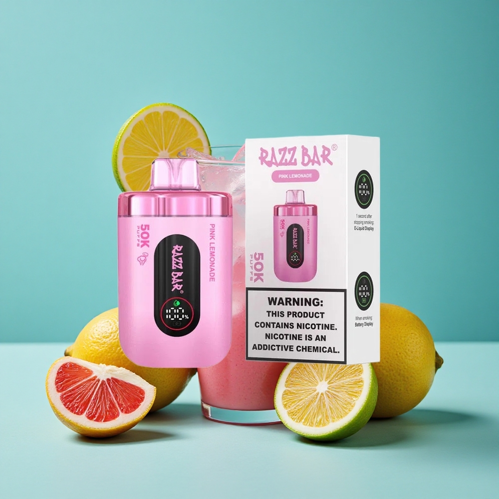Roze Citroen Razz Bar Wegwerp Vape 50K Puffs – Type-C Oplaadbaar & 1.0 Ohm Mesh Coil