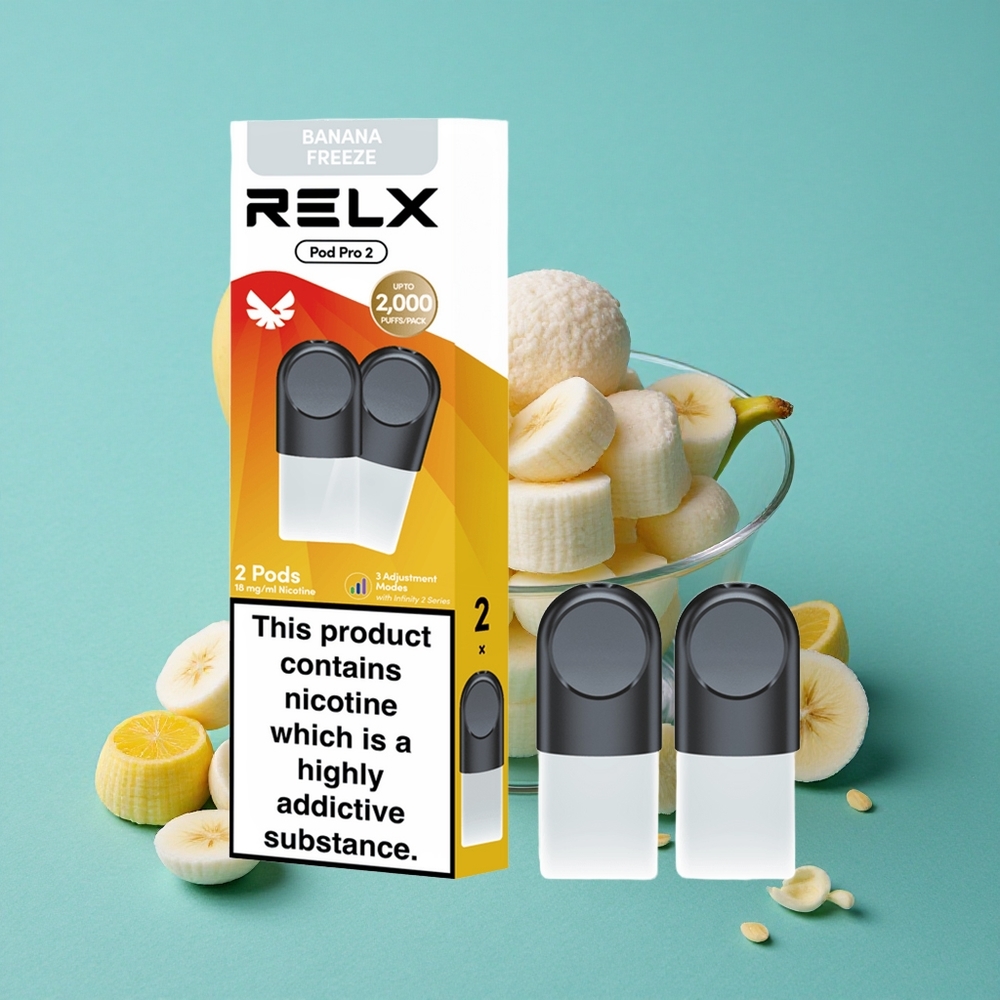Dessert-Banaan Freeze RELX Pod Pro 2 600 puff – Nicotinegehalte: 1,8%